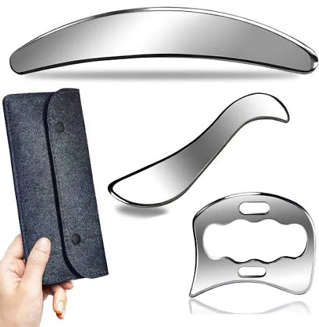 Gua Sha Set aus Edelstahl – 3-teilig inkl.Tasche