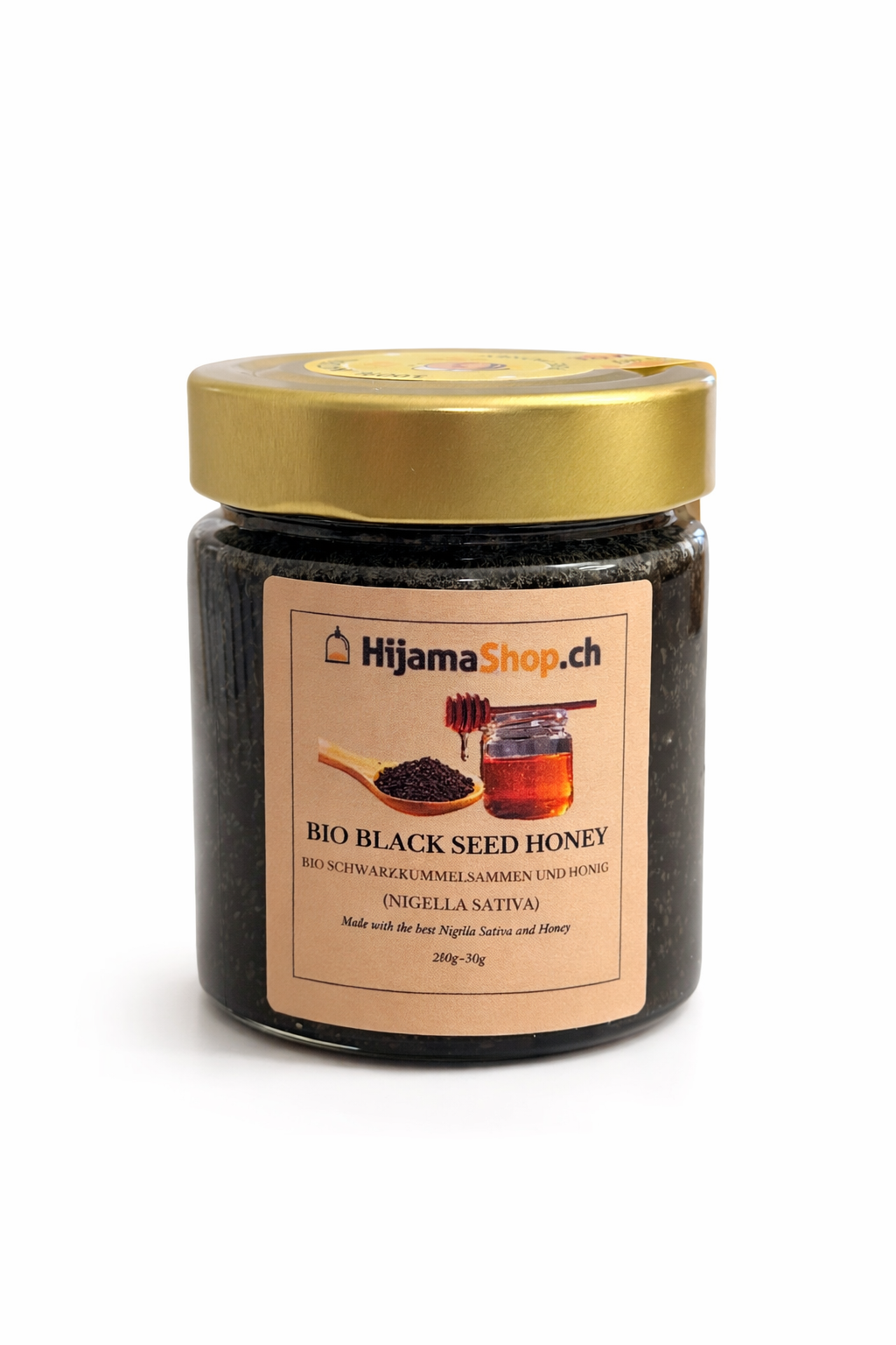 Bio-Schwarzkümmelsamen mit Bio-Honig – 240 g (Inklusive Holzlöffel)